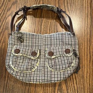 Gap Houndstooth Green Tan Tweed Shoulder Bag Purse